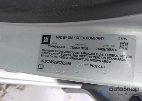 2015 Chevrolet Spark Ls Manual z USA, uszkodzony, nr VIN KL8CA6S93FC805466